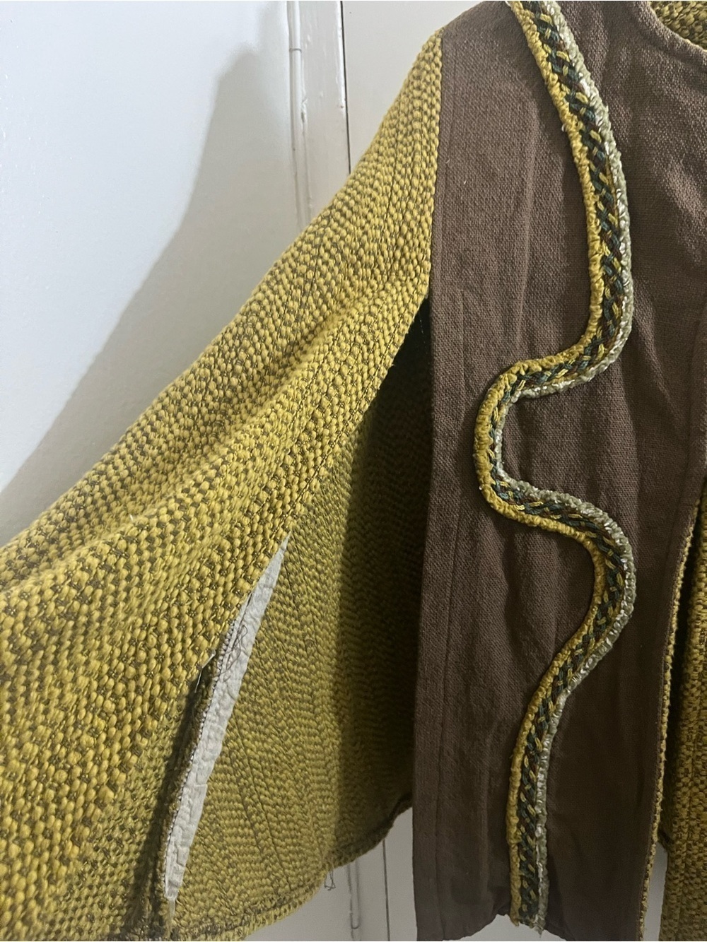 Puska Textured Olive Green Knit Swing Cardigan with Brown Accent - Picture 6 of 7